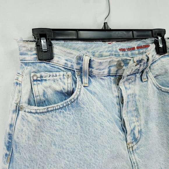 Alice + Olivia Distressed Slouchy Straight Jeans Size 28 Loose Fit Torn Raw Hem - Picture 10 of 16